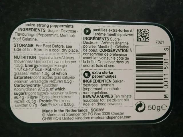Curiously Strong Mints 50 g, ingredients of pack