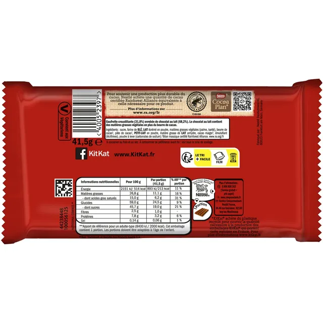 KitKat 4 Finger 41.5 g, back of pack