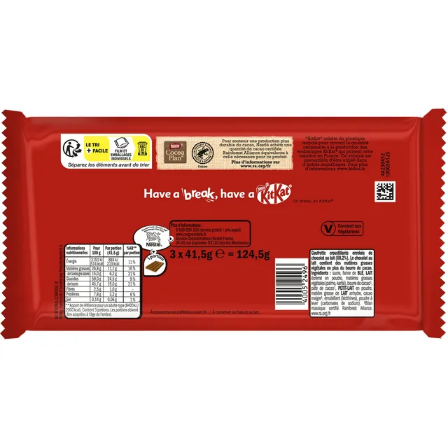 KitKat 4 Finger 3 × 41.5 g, back of pack