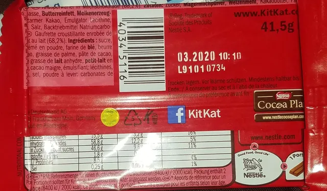 KitKat 4 Finger 41.5 g, nutrition of pack
