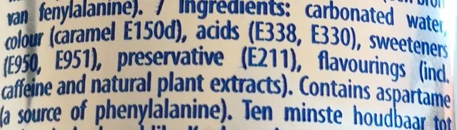 Diet Pepsi 330 ml, ingredients of pack