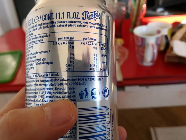 Diet Pepsi 330 ml, nutrition of pack
