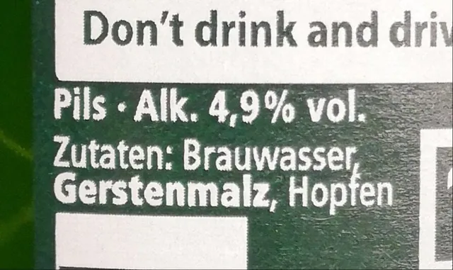 Beck's Pils 0,5 l, ingredients of pack