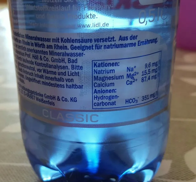 Saskia Classic Natural Mineral Water 0.5 l, ingredients of pack