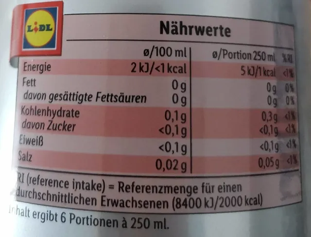 Freeway Cola Light 1,5 l, nutrition of pack