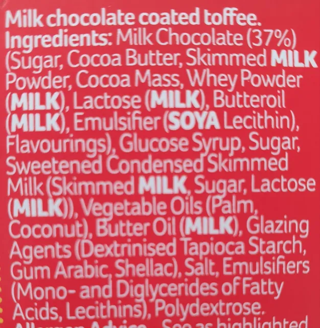 Poppets Toffee 39 g, ingredients of pack