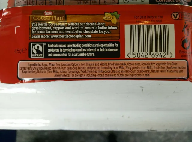 KitKat 4 Finger 45 g, ingredients of pack