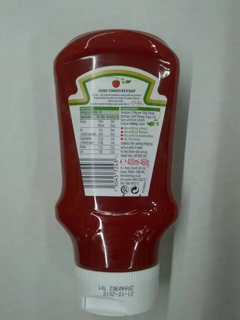 Heinz Tomato Ketchup 460 g, back of pack