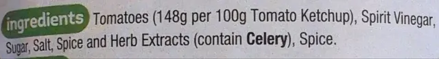 Heinz Tomato Ketchup 700 g, ingredients of pack