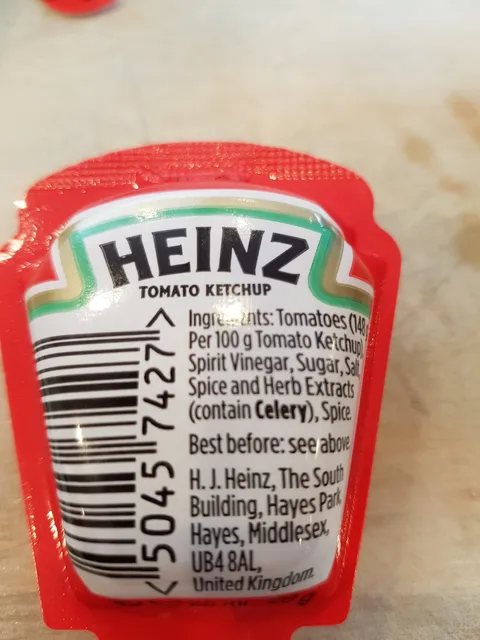 Heinz Tomato Ketchup 29 g, back of pack