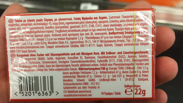 Trident Max Splash Strawberry Lime sugar-free chewing gum 22 g, back of pack