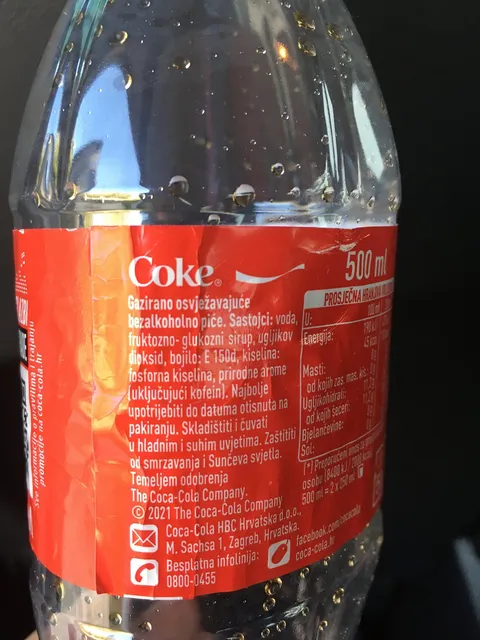 Coca-Cola Original Taste 500 ml PET bottle, back of pack