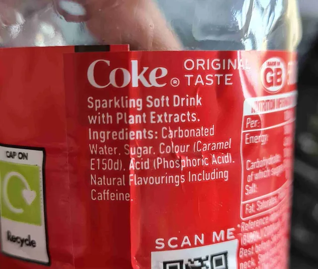 Coca-Cola Original Taste 500 ml PET bottle, ingredients of pack