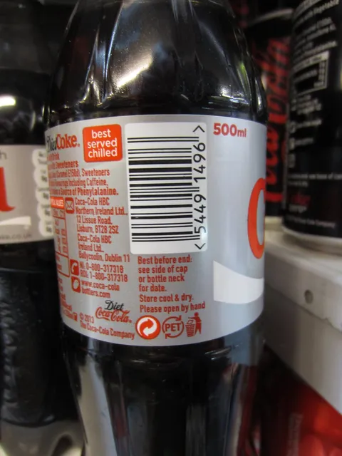 Diet Coke 500 ml, back of pack