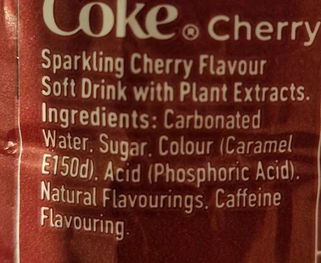 Coca-Cola Cherry 500 ml, ingredients of pack