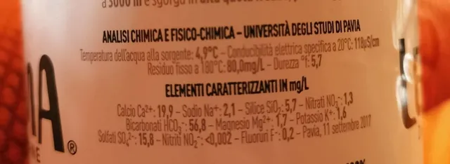 Levissima Frizzante 1.5 l, nutrition of pack