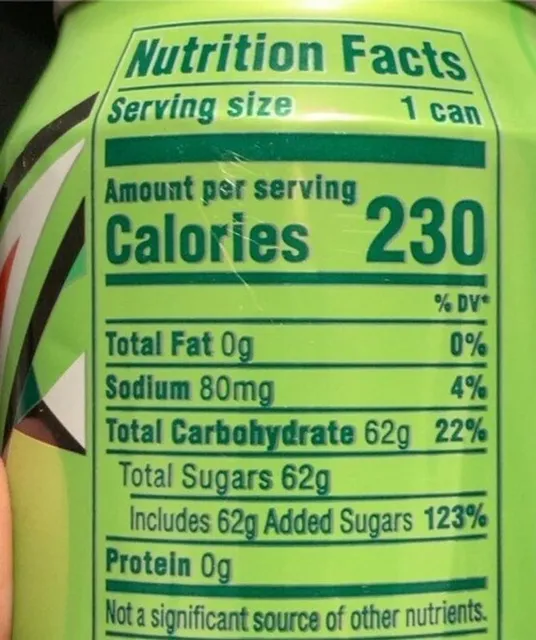 Mountain Dew 16 fl oz, nutrition of pack