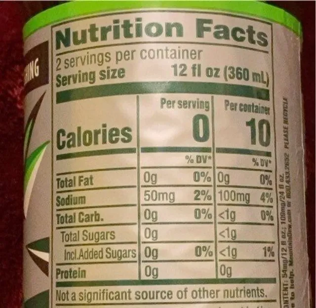 Diet Mountain Dew 24 fl oz, nutrition of pack