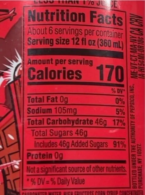 Mountain Dew Code Red 2 L, nutrition of pack