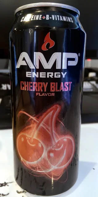 Mountain Dew AMP Energy Cherry Blast 16 fl oz, front of pack