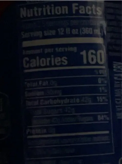 Pepsi Wild Cherry 1.25 l, nutrition of pack