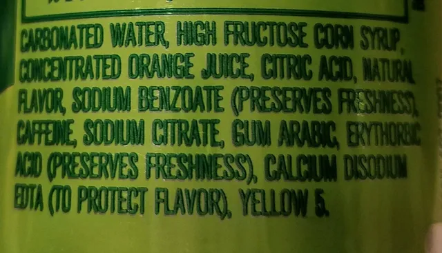Mountain Dew 6 × 7.5 fl oz, ingredients of pack