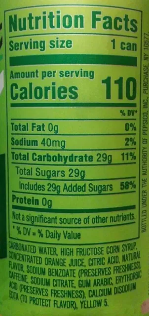 Mountain Dew 6 × 7.5 fl oz, nutrition of pack