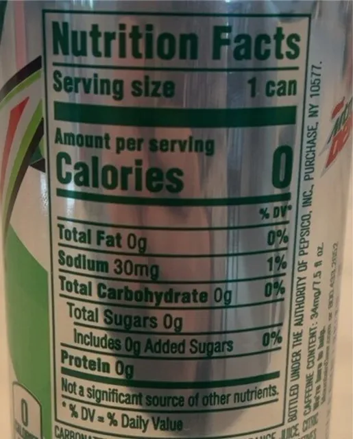 Diet Mountain Dew 7.5 fl oz, nutrition of pack