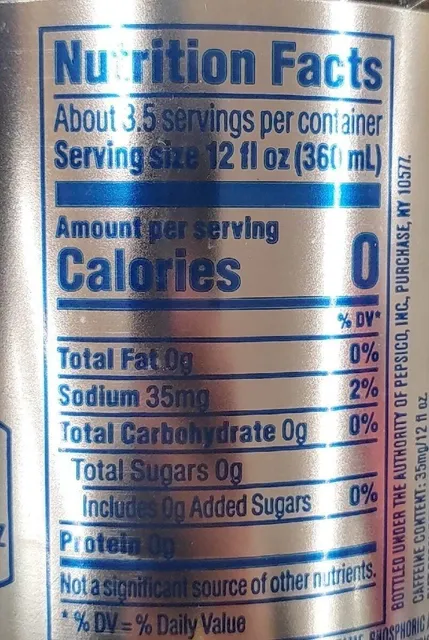 Diet Pepsi 1.25 L, nutrition of pack