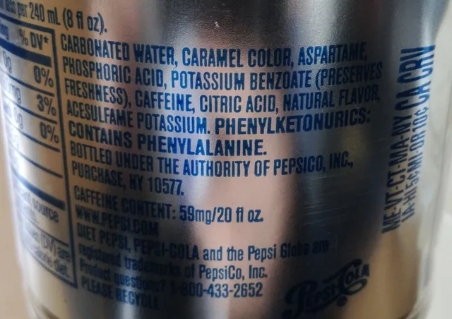 Diet Pepsi 20 fl oz, ingredients of pack