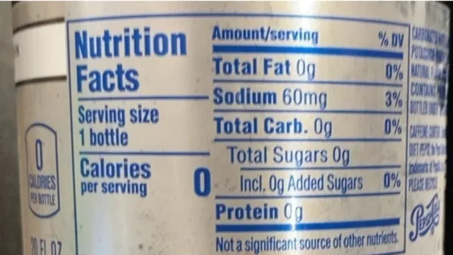 Diet Pepsi 20 fl oz, nutrition of pack