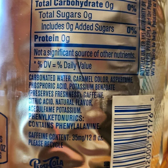 Diet Pepsi 2 L, ingredients of pack