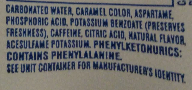 Diet Pepsi 12 × 16.9 fl oz bottles, ingredients of pack