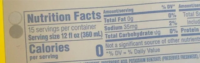 Diet Pepsi 15 × 12 fl oz cans, nutrition of pack