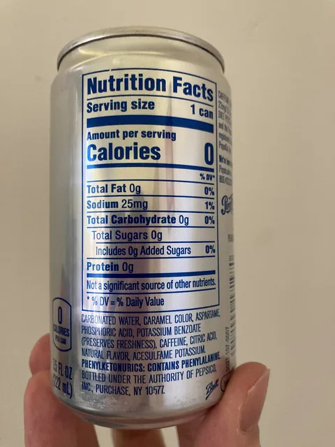 Diet Pepsi 7.5 fl oz, ingredients of pack