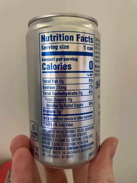 Diet Pepsi 7.5 fl oz, nutrition of pack