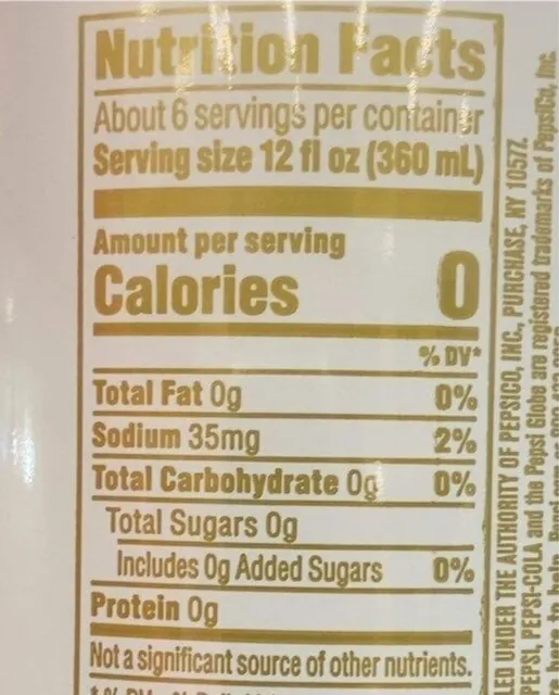 Diet Pepsi Caffeine Free 2 l, nutrition of pack