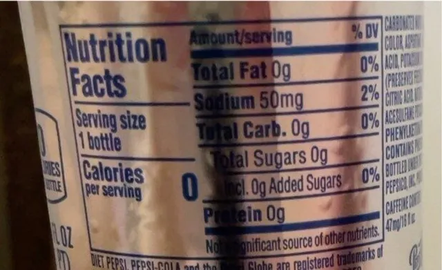 Diet Pepsi 16 fl oz, nutrition of pack