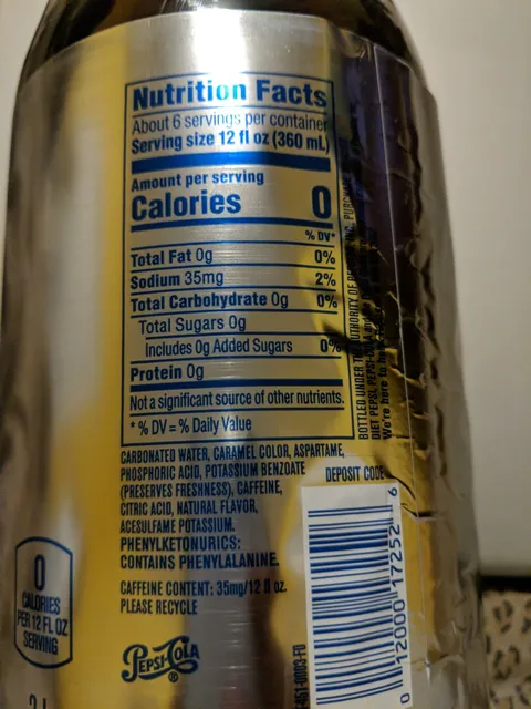 Diet Pepsi 2 L, ingredients of pack