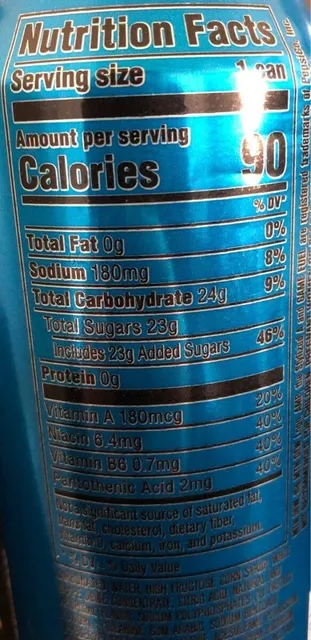 Mtn Dew Amp Game Fuel Charged Berry Blast 16 fl oz, nutrition of pack