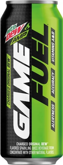 Mtn Dew Amp Game Fuel Charged Original Dew 16 fl oz, front of pack