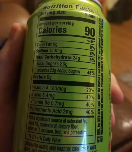 Mtn Dew Amp Game Fuel Charged Original Dew 16 fl oz, nutrition of pack