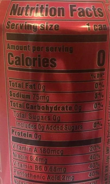 Mtn Dew Amp Game Fuel Zero Charged Raspberry Lemonade 16 fl oz, nutrition of pack