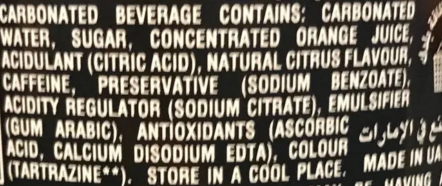 Mountain Dew 500 ml, ingredients of pack