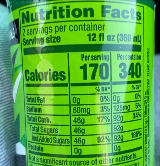 Mountain Dew 24 fl oz, nutrition of pack