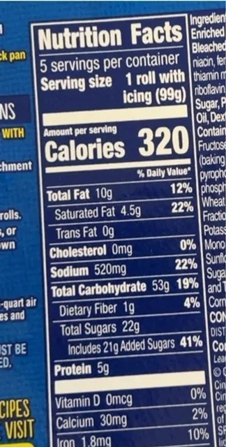 Pillsbury Grands! Cinnamon Rolls with Original Icing 17.5 oz, nutrition of pack