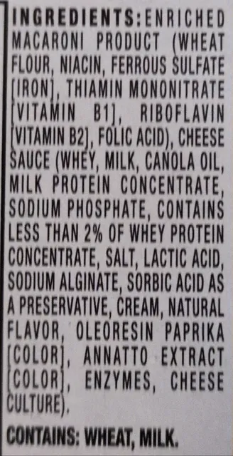 Velveeta Shells & Cheese Queso Blanco 12 oz, ingredients of pack