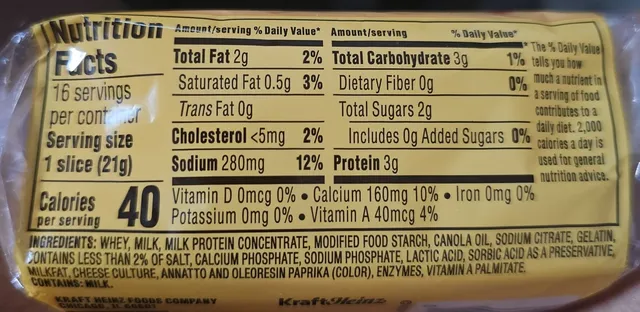 Velveeta Slices Sharp Cheddar 12 oz, ingredients of pack