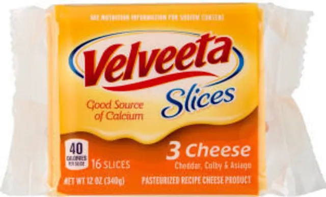 Velveeta Slices Three Cheese 12 oz, front of pack