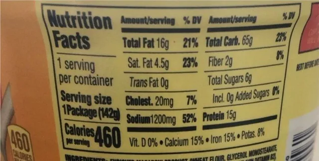 Velveeta Shells & Cheese Original Big Cup 5 oz, nutrition of pack